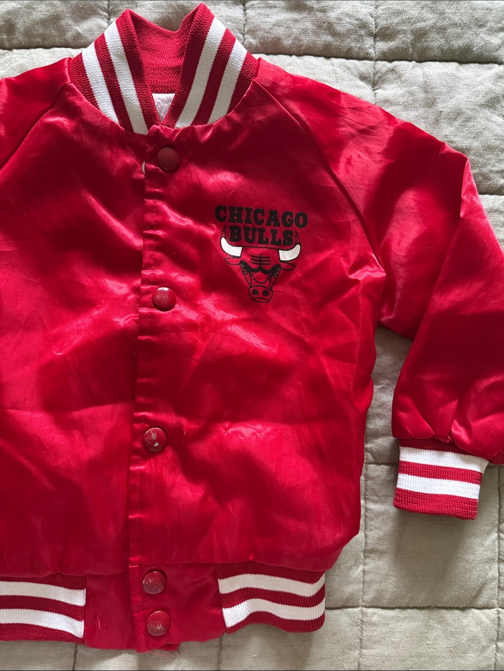 Vintage 90s Chicago Bulls Satin Bomber Jacket Youth Size 3 Made USA